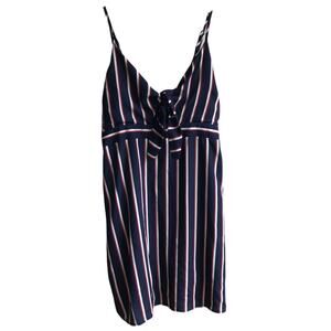 Woven Pink Tie Front Strappy Sleeveless Summer Dress Size M Nautical Stripe USA